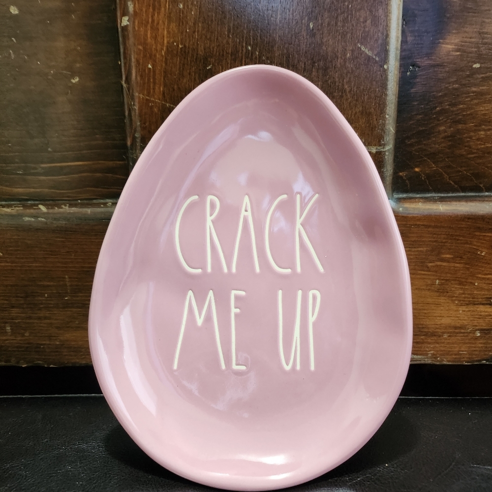 Rae Dunn "Crack Me Up" egg shaped plate